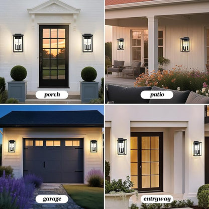 Extra Large Outdoor Wall Light Fixture,Black Outdoor Wall Sconce,Exterior Garage Lights, Modern Exterior Lights for House,Waterproof Front Porch Lanterns with Toughened Glass E12 1 Pack