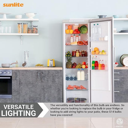 Sunlite 41030-SU LED S14 String Light Bulb, 1 Watt (10W Equivalent), 50 Lumens, Medium Base (E26), Non-Dimmable, ETL Listed, 2700K Soft White, Clear, 12 Count