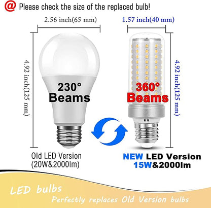 1.57 x 4.92 inch Big E26 15W LED Corn Bulbs 2000 Lumen 150 Watt Equivalent Incandescent Bulbs 4000K Natural White Candelabra Ceiling Fan LED Bulbs for Indoor Outdoor Home Garage Warehouse, 2 Pack