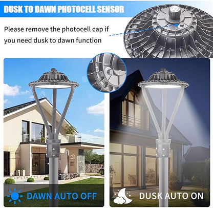 LED Post Top Light 30/50/75W Adjustable 9750 LM 3000/4000/5000K LED Circular Area Light Outdoor Pole Lights with Photocell, IP67 Parking Lot Lights Fixture Commercial Lighting, 100-277V ETL&DLC Listed