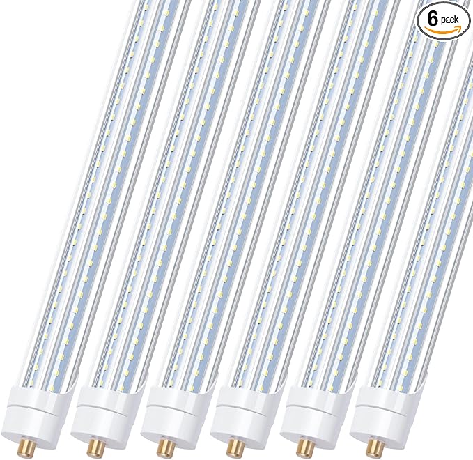 8FT LED Bulbs, 90W 6000K T8 T12 LED Tube Lights, FA8 Single Pin V Shaped LED Shop Lights, 270 Degree Angle, Replace Fluorescent Light Tubes,Ballast Bypass(6Pack)