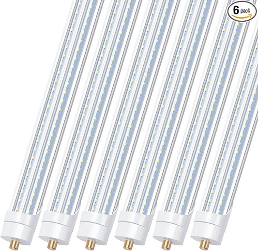 8FT LED Bulbs, 90W 6000K T8 T12 LED Tube Lights, FA8 Single Pin V Shaped LED Shop Lights, 270 Degree Angle, Replace Fluorescent Light Tubes,Ballast Bypass(6Pack)