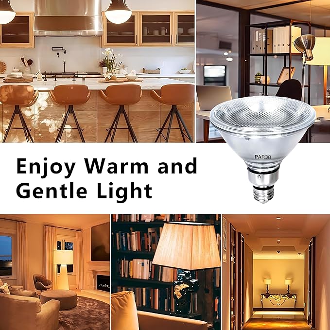 PAR38 Halogen Flood Light Bulbs 4 Pcs, 80W Equivalent, 120V, E26 Base, 2700K Warm White Light for Indoor and Outdoor
