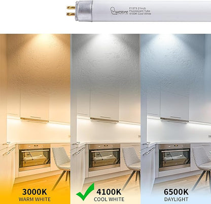 21 Inch F13T5/CW Fluorescent Light Bulb, T5 13 Watts, 4100K Cool White Under Counter Light Bulbs, Replacement Bulb for Under Cabinet Light, G5 Mini Bi-Pin Base - 6 Pack