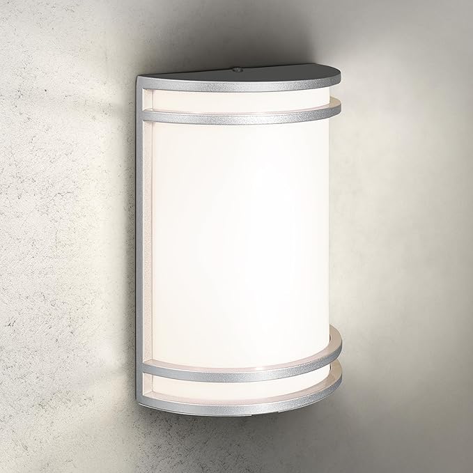 ASD 10 Inch LED Outdoor & Indoor Wall Mount Light Fixture - Brushed Nickel Modern Wall Sconce Lighting - 15W 120-277V 3000K 4000K 5000K Adjustable Dimmable Front Door & Patio Exterior Lights - ETL