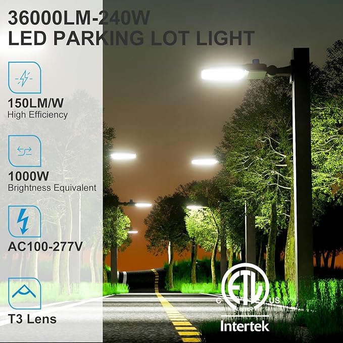 240W(240x1W) LED Parking Lot Lights 36000Lm 5000K Adjustable Arm Mount LED Pole Lights Outdoor with Dusk to Dawn for Outdoor Parking Lot for Driveway-4Pack (Coverage: 66~88Ft at Height:30~40Ft)