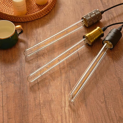 E26 LED Light Bulb,T10 Dimmable Led Tubular Bulb 6W,60 Watt Equivalent,T30 Long Bulbs 2700K Warm White,11In Edison Light Bulbs,T10 Clear Glass,6Pack.