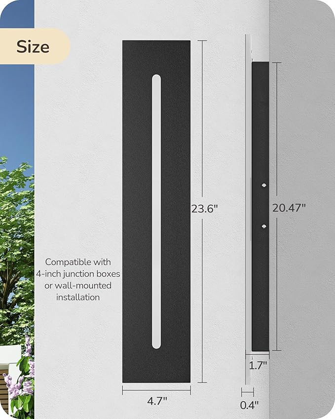 EDISHINE Upgraded 2 Pack 23.6" Led Outdoor Wall Light, Linear Modern Exterior Lighting Fixtures, Adjustable Brightness & Color Temperature, IP65 Waterproof, Long Exterior Wall Sconce for Garage, Door
