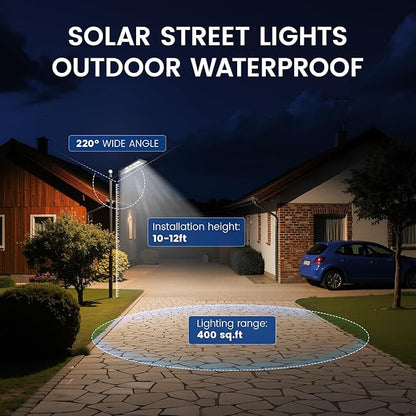 Solar Street Lights Outdoor, 10000K LED, Waterproof IP65, Motion Sensor, Dusk to Dawn, Easy Install for Yard, Parking Lot, Commercial Lighting, 4 Pack
