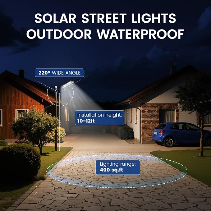 Solar Street Lights Outdoor, 10000K LED, Waterproof IP65, Motion Sensor, Dusk to Dawn, Easy Install for Yard, Parking Lot, Outdoor Lighting, Security Light for Outside, 1 Pack