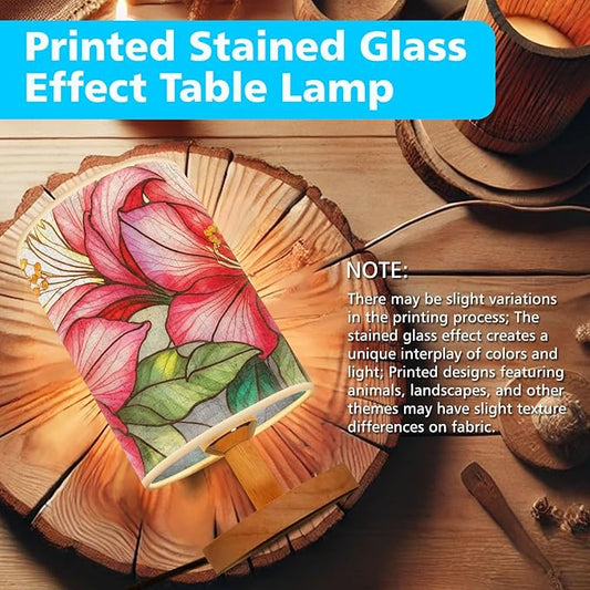 Azalea Table Lamp LED 3-Color Pressed Bedside, Azalea Shade Lamp with Wood Base for Bedroom Living Room Desk Office
