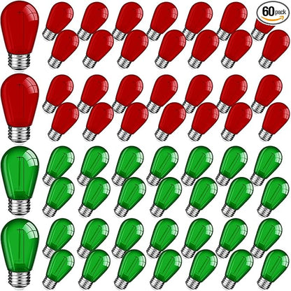Mudder 60 Pack Light Bulbs 1w Replacement LED Light Bulbs S14 Shatterproof Waterproof String Lights Outdoor Indoor LED Lights Patio Bulb, E26 110v Regular Base(Red and Green,60 Pack)