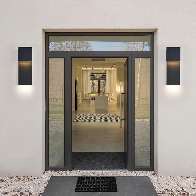 Modern Porch Lights with 2 Pack,Outdoor Indoor Integrated LED Wall Lights,2-Light Total 17W,3000K, Textured Black Finish,Outside Lights Waterproof for House Front Door Patio Garage