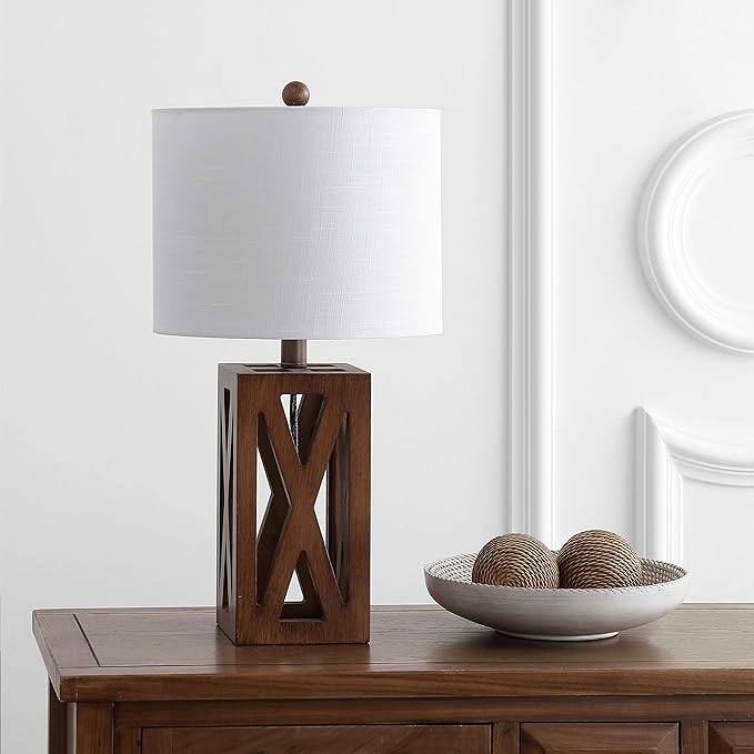 JONATHAN Y JYL1062A Stewart 21.5" Wood LED Table Lamp Industrial French Country Rustic Bedside Desk Nightstand Lamp for Bedroom Living Room Office College Bookcase LED Bulb Included, Brown
