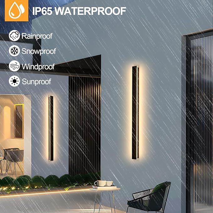 Porch Wall Lights 47.2" Black Outdoor Wall Light 3000K Modern Waterproof Anti Rust Exterior Wall Sconces Long LED Linear Exterior Lighting Fixtures for Patio Garage Garden Swimming Pools