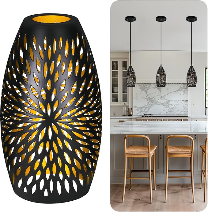 Pendant Light Shade Replacement, Metal Lampshade with 1-5/8" Fitter, ALUCSET 7.8" Height and 4.7" Diameter Etched Hollowed Lamp Shade, Metal Oval Shaped Cover for Chandelier Pendant Light Wall Lamp