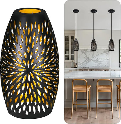 Pendant Light Shade Replacement, Metal Lampshade with 1-5/8" Fitter, ALUCSET 7.8" Height and 4.7" Diameter Etched Hollowed Lamp Shade, Metal Oval Shaped Cover for Chandelier Pendant Light Wall Lamp
