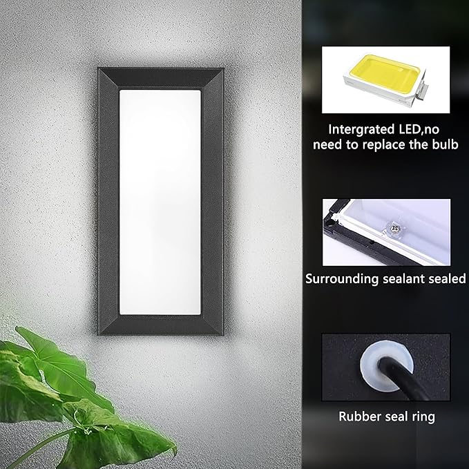Outdoor Light Fixtures Wall Mount 2 Pack, 3 Colors & Dimmable, Exterior Wall Lights for House, Front Porch & Patio (Rectangle)