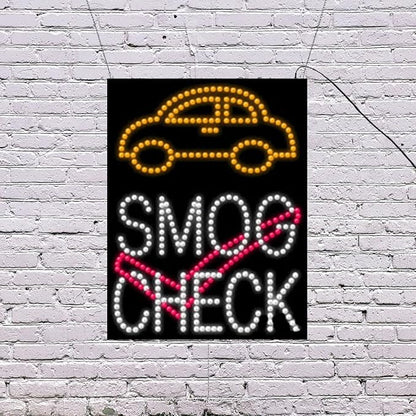 LED Smog Check Sign for Retail Business Displays |Advertising Electronic Light Up Sign for Windows Walls | 26"H x 20"W x 2"D