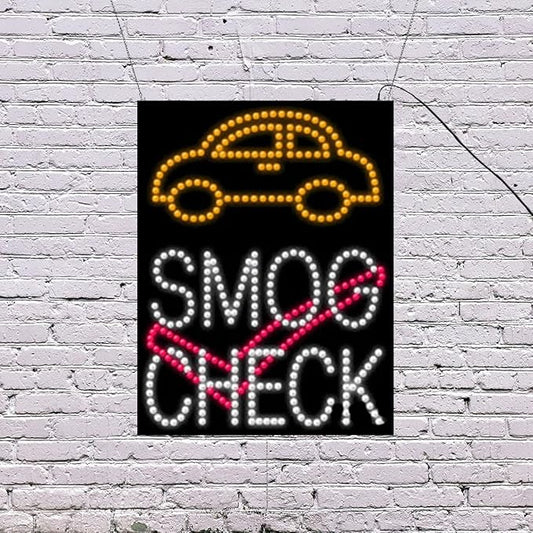 LED Smog Check Sign for Retail Business Displays |Advertising Electronic Light Up Sign for Windows Walls | 26"H x 20"W x 2"D