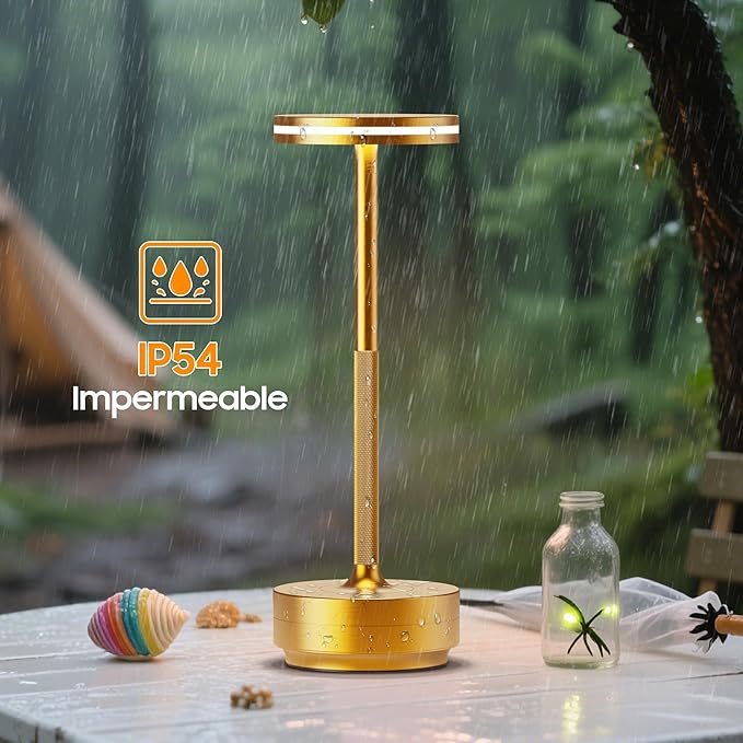 Hapfish Rechargeable Cordless Table Lamps, 5000mAh Battery Operated Lamp, 3 Color Modes, Dimmable, LED Table Lamps for Living Room,Outdoor, Dinner,Patio,Restaurant– Gold