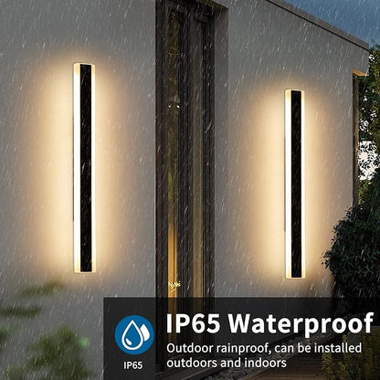 2 Pack Outdoor Wall Light Fixture, 39.3inch Black Modern Wall Sconce, IP65 Waterproof Dimmable 3000K-6000K with Remote Control, Outside Patio Lighting for Porch, Yard, Garage, Garden