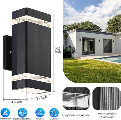 Up and Down Outdoor Wall Light, RGB Color Changing Wall Lights,App&Voice Control, ETL Listed, Black Square Design, House Wall Sconce 6500K, Outdoor Exterior Lights for Porch, Garage
