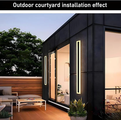 2Pack 47.2inch Long Outdoor Modern LED Wall Light,38W Waterproof IP65 Warm White 110V led Wall Mount Lighting Fixture Rectangular Black Wall Lights Elegant Frosted White Acrylic Anti Rust.
