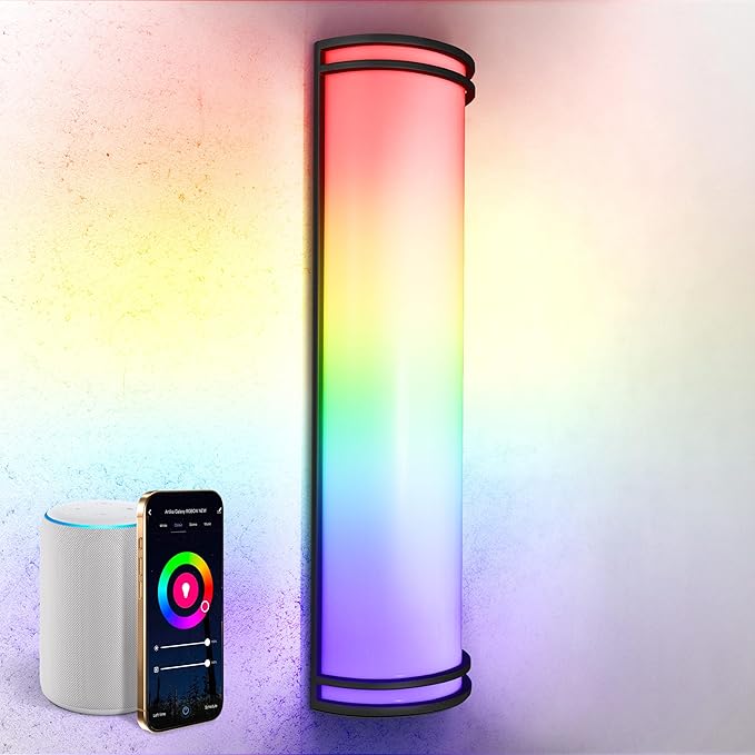 ASD 24 Inch Smart RGBW LED Outdoor & Indoor Wall Mount Light Fixture - Black RGB Wall Sconce Exterior Lighting - 120-277V 23W 2700-6500K Dimmable, Remote Control, Alexa - Front Door, Patio ETL