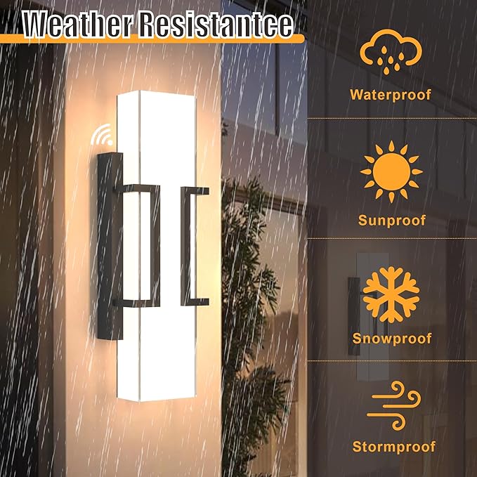 Hyunbae Dusk to Dawn Outdoor Lighting Fixtures, Sensor Modern Outdoor Wall Sconce, LED Wall Mount Porch Light, Dimmable IP65 Waterproof Outside Wall Lights for House Doorway Garage Entryway, 3000K