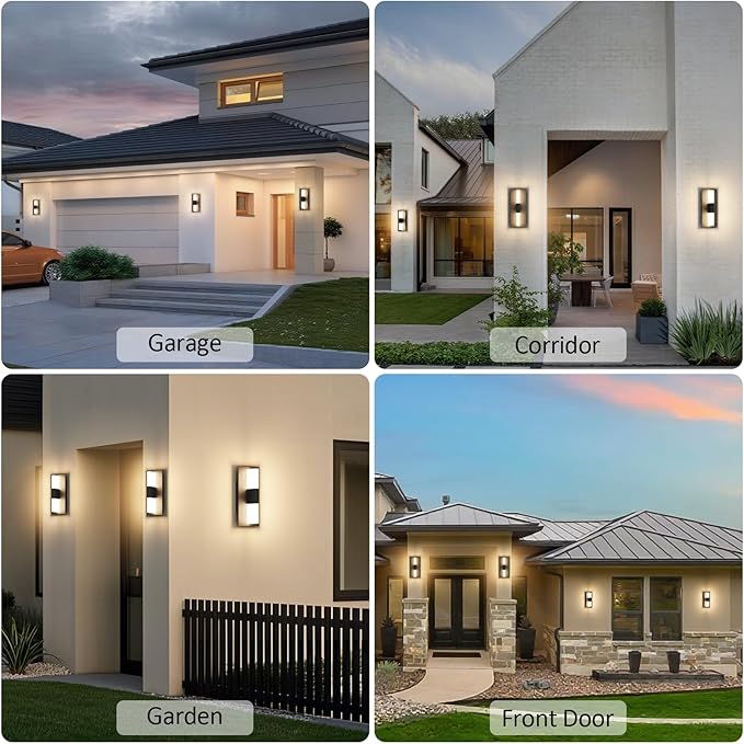 12.4 inches Outdoor Led Wall Light, 30W 3000K Hardwired Porch & Patio Aluminum Sconces with Frosted Acrylic Lampshade,IP65 Waterproof Exterior Wall Lamp for Garage,Front Door(Black,2Pack)