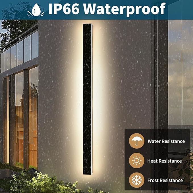 71inch Modern Outdoor Wall Light, 3000K-6000K Dimmable Outside Wall Sconce, Black Exterior Lighting Fixture, IP65 Waterproof Linear Long Garage Lights for Porch Patio with Remote Control