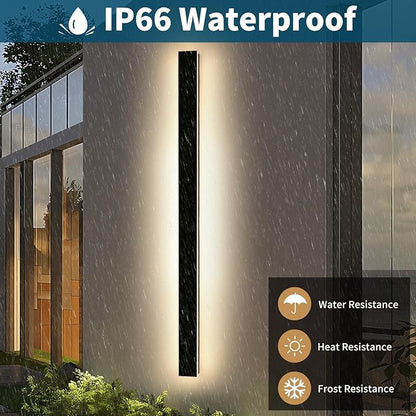 71inch Modern Outdoor Wall Light, 3000K-6000K Dimmable Outside Wall Sconce, Black Exterior Lighting Fixture, IP65 Waterproof Linear Long Garage Lights for Porch Patio with Remote Control