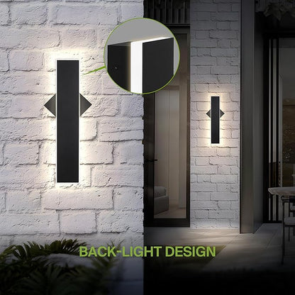 ASD LED 18" Long Wall Mount Light Fixture, Outdoor & Indoor Linear Sconce | 3CCT, Dimmable, Waterproof, Anti-Rust, ETL Listed | 18W 1200LM 3000-5000K 100-277V | Exterior Porch Lighting | Black
