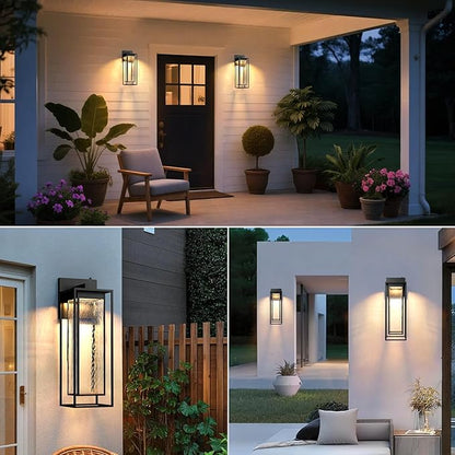 28INCH Giant LED Porch Lights Outdoor, Black Dusk to Dawn Outdoor Lighting, Waterproof Exterior Wall Mount Lantern Sconce, Outside Wall Light for House Doorway Front Door