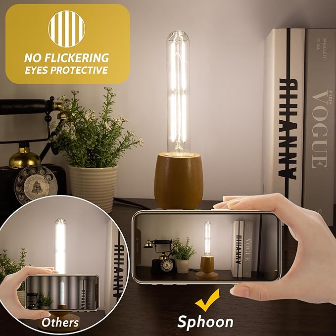 Tubular Light Bulb 7.3 Inch Dimmable T10 LED Bulb E26 6W 60 Watts Edison Bulbs 4000K White Light,185mm Long for Wall Sconces, Pendant, Livingroom, 4-Pack