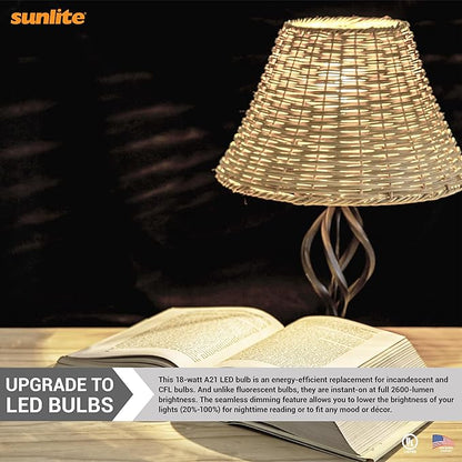 Sunlite LED A21 Light Bulb, 18 Watts (150W Equivalent), 2600 Lumens, 120V, Dimmable, Medium E26 Base, 220 Degree Beam Angle, UL Listed, RoHS Compliant, 4000K Cool White, 6 Pack