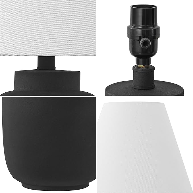 JONATHAN Y JYL5603A-SET2 24.5" Modern Minimalist Table Lamp Set of 2, Matte Black Ginger Jar Farmhouse Bedside Lamps for Bedroom, Living Room, Office with White Linen Shade, LED Bulbs Included