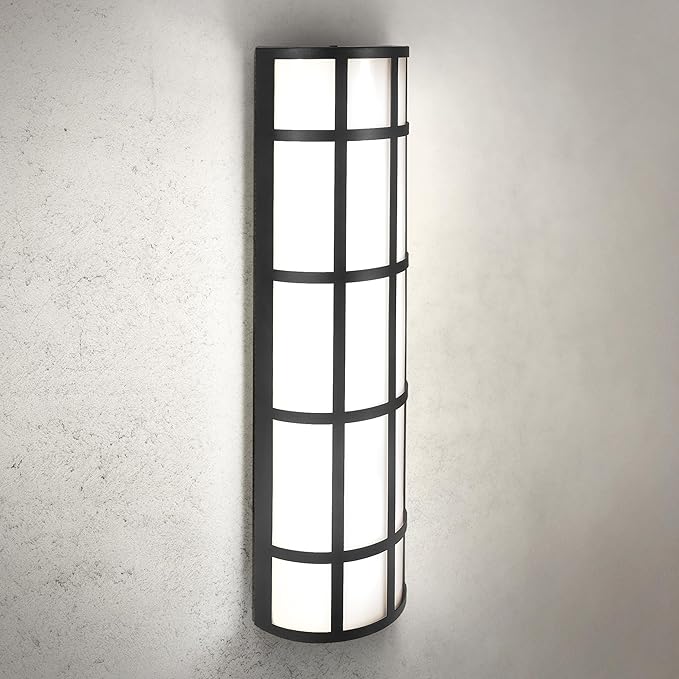 ASD 24 Inch LED Outdoor Wall Mount Light Fixture with Grid - Matte Black Modern Wall Sconce - 25W 120-277V 3000K 4000K 5000K Adjustable - Dimmable Exterior Lights - Front Door, Patio - ETL