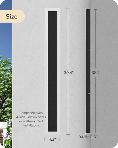 EDISHINE Upgraded 2 Pack 39.4" Modern Outdoor Wall Light Exterior, Led Linear Outdoor Wall Sconce, Adjustable Brightness & Color Temperature, IP65 Waterproof, Long Exterior Lighting Fixture for Garage