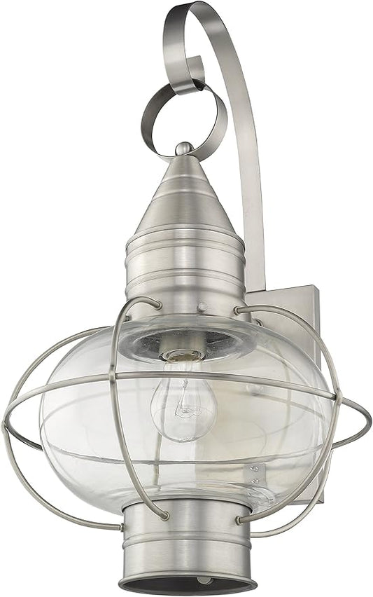 Livex 26904-91 Transitional One Light Outdoor Wall Lantern from Newburyport Collection in Pwt, Nckl, B/S, Slvr. Finish, Brushed Nickel