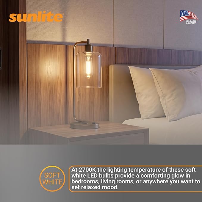 Sunlite LED Filament T10 Tubular Light Bulb, 6 Watts (60W Equivalent), 600 Lumens, Medium E26 Base, Dimmable, 128 mm, UL Listed, 2700K Soft White, 6 Pack