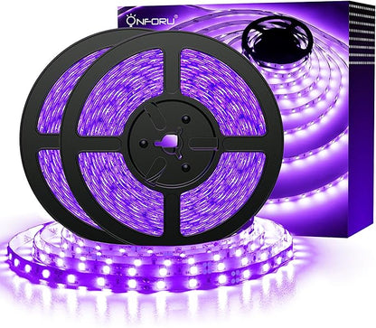 Onforu 32.8ft LED Black Light Strip Kit, 600 Units Lamp Beads, 12V Flexible Blacklight Fixtures, 10m Ribbon, Non-Waterproof for Glow Party, Indoor Birthday, Body Paint,Halloween