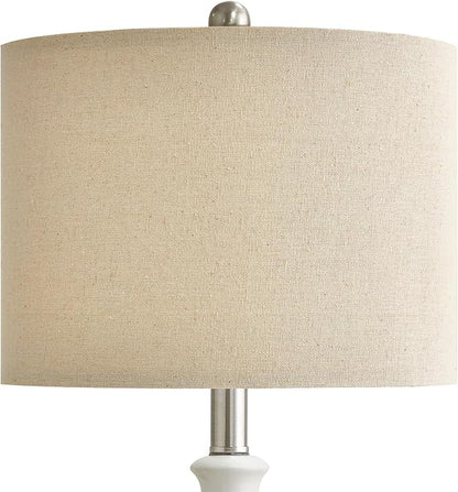 PoKat 24" Modern Contemporary Ceramic Lamp Set of 2 for Living Room White Desk Decor Lamps for Bedroom Farmhouse Bedside Nightstand End Table Lamps, White and Grey