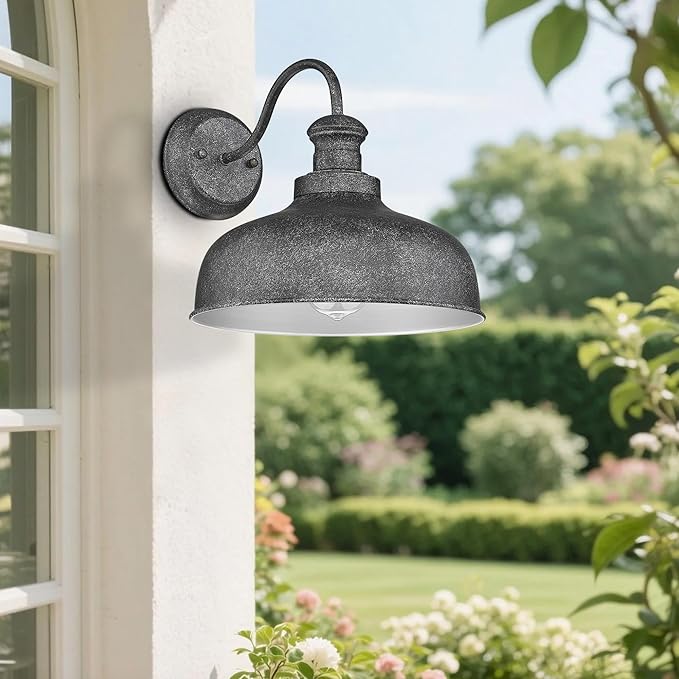 Outdoor Gooseneck Barn Light, Outside Wall Sconce, Weather Resistant Anti-Rust Farmhouse Exterior Wall Lantern for Porch, Garage, Patio, Entryway (Antique Black, 8 Pack)