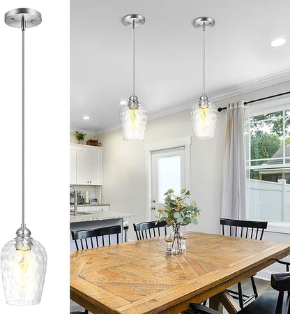 Glass Pendant Lights Kitchen Island, Brushed Nickel Pendant Light Fixtures with Hand-Blown Clear Glass, Modern Hanging Light for Kitchen Sink Dining Room Bedroom, E26 (Clear, 1pack)