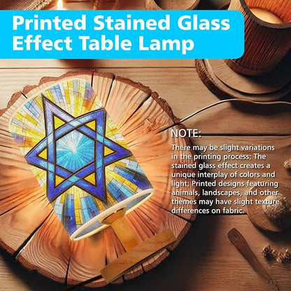 Star of David Table Lamp LED 3-Color Pressed Bedside, Star of David Shade Lamp with Wood Base for Bedroom Living Room Desk Office TL01
