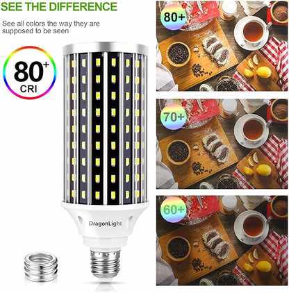 DragonLight 50W Super Bright LED Corn Light Bulbs (400 Watt Equivalent) - E26/E39 Base LED Lamp - 3000K Warm White 5,500 Lumens, Pack of 2
