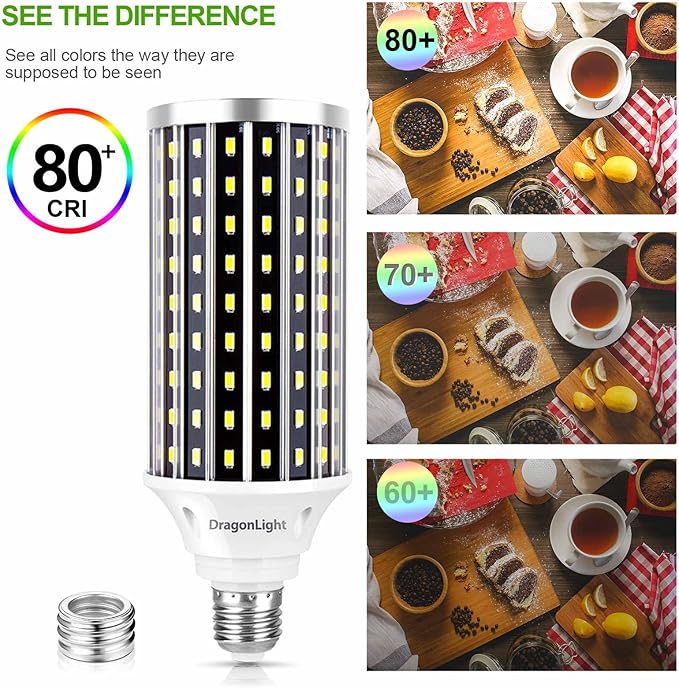 DragonLight 50W Super Bright LED Corn Light Bulbs (400 Watt Equivalent) - E26/E39 Base LED Lamp - 6000K Daylight 5,500 Lumens for Large Area Lighting, Pack of 2