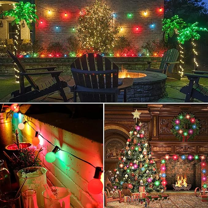 SUNSGNE G40 Multicolor Christmas Replacement Light Bulbs, 25 Pack Round Colorful Christmas Bulbs, 1.57 Inch Globe Xmas Light Bulbs, E12/C7 Candelabra Base Light Bulb for Indoor Outdoor Decor- 5 Watt